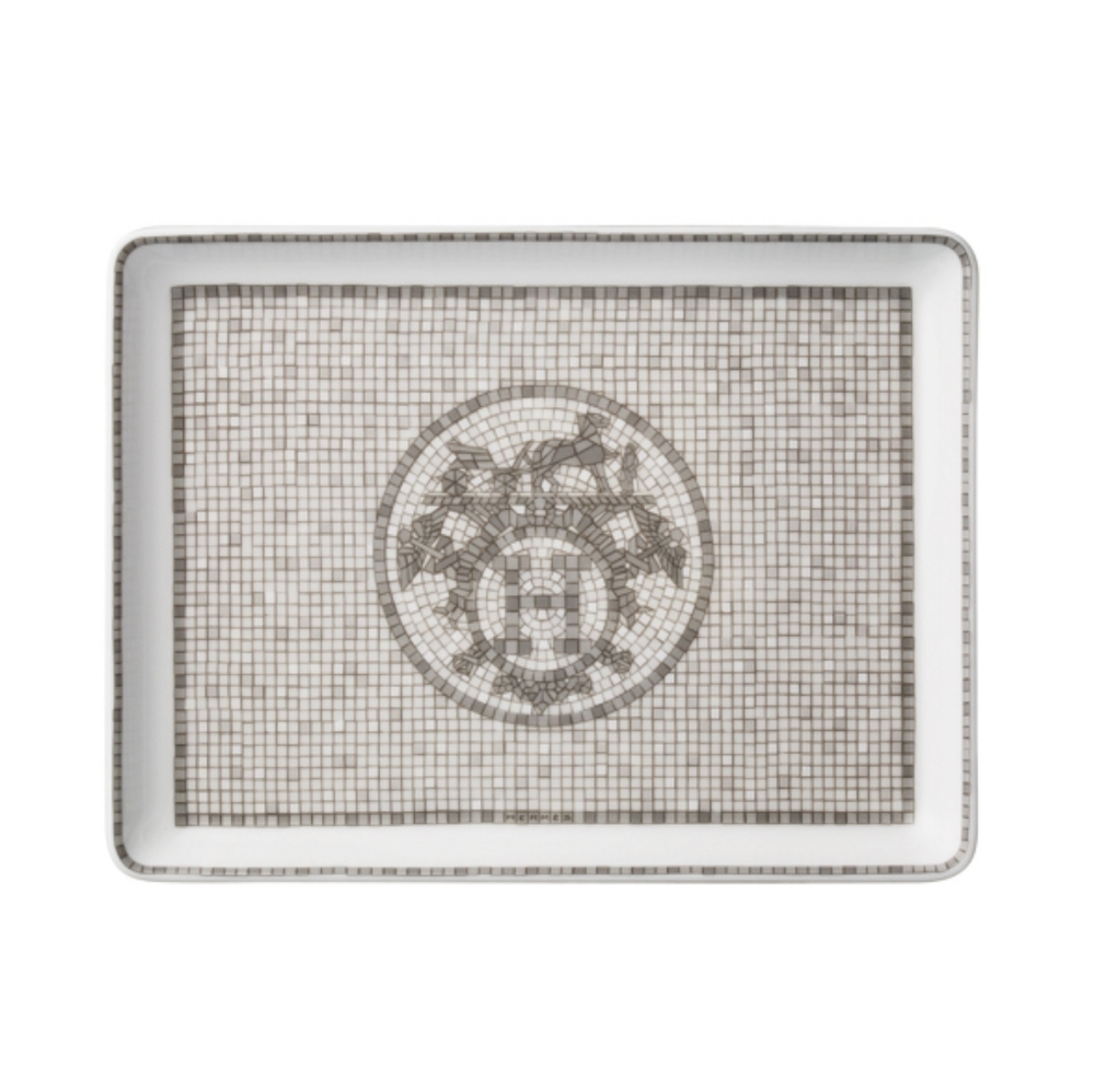 HERMÈS Mosaique Au 24 Platinum Oriental Sushi Plate Porcelain